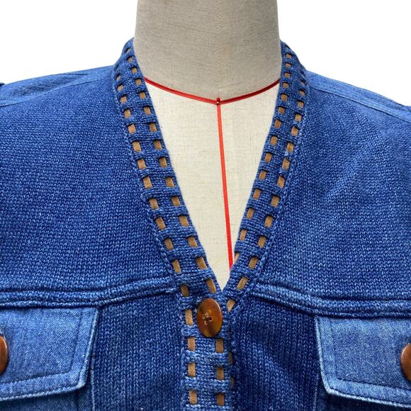 Vintage Marisa Canvas Womens Blue Knit Western Style Button Front Vest - Picture 2 of 6